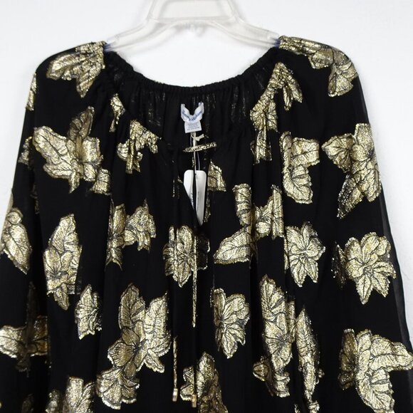 Tommy Bahama Peasant Top Women's Size XL Black Shimmering Jacquard Print Boho - Picture 3 of 10